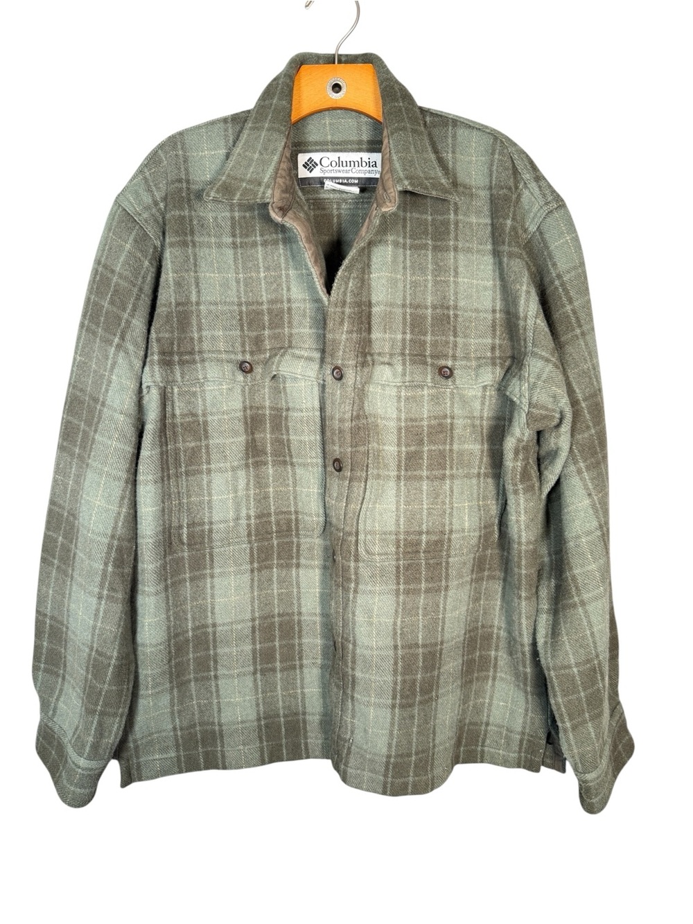 Columbia PHG Men's Green Plaid Shacket Wool Blend Hunting Outdoors L